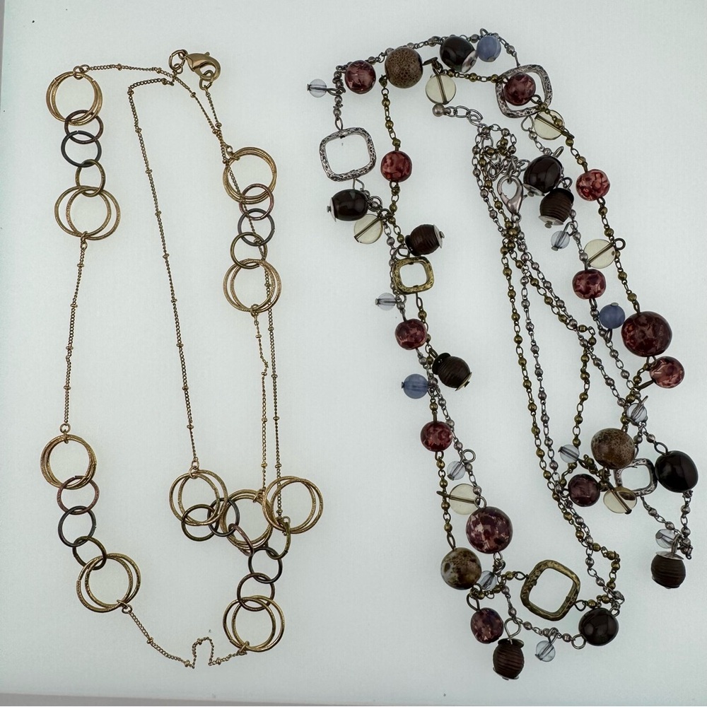 Elegant Gold and Brown Necklace Set Long in Length great for layering